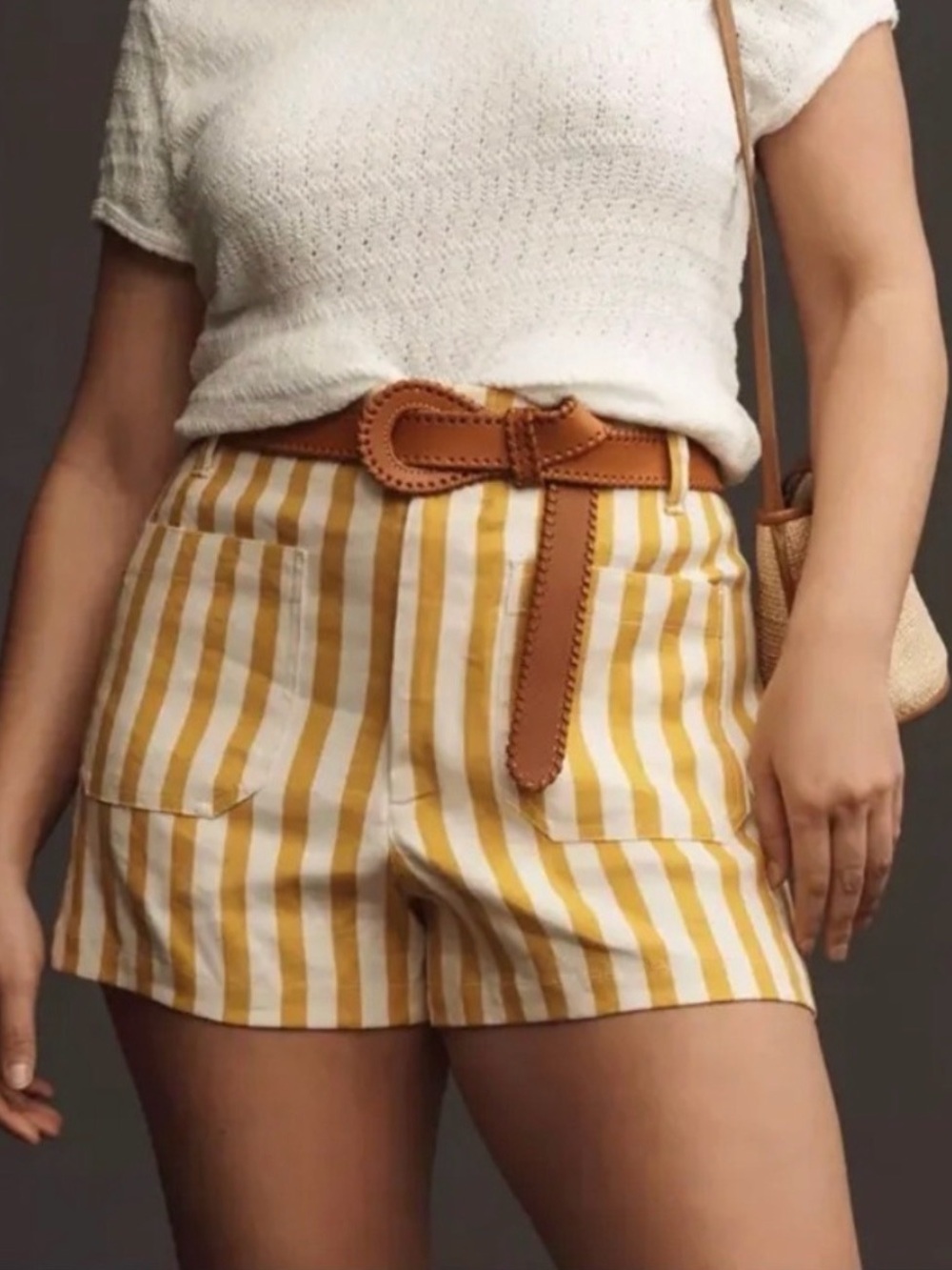 Maeve Colette Linen Blend Striped Shorts Yellow White High Rise Size 24